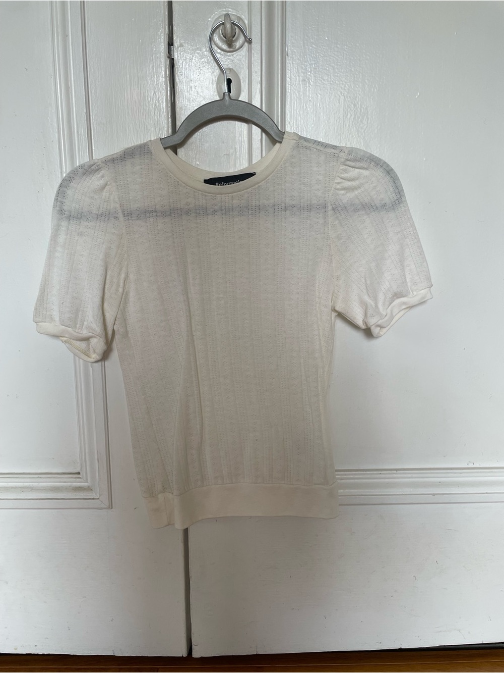 Reformation Cream Short Sleeve Ribbed Knit Top